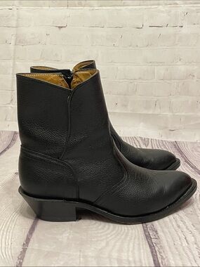 Boulet Men’s Sporty Black Deer Tan Western Dress Boots Size 7.5 3E(Wide)